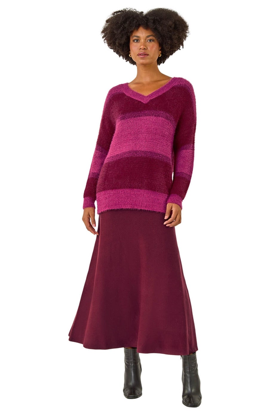 Roman Magenta V-Neck Stripe Knit Jumper