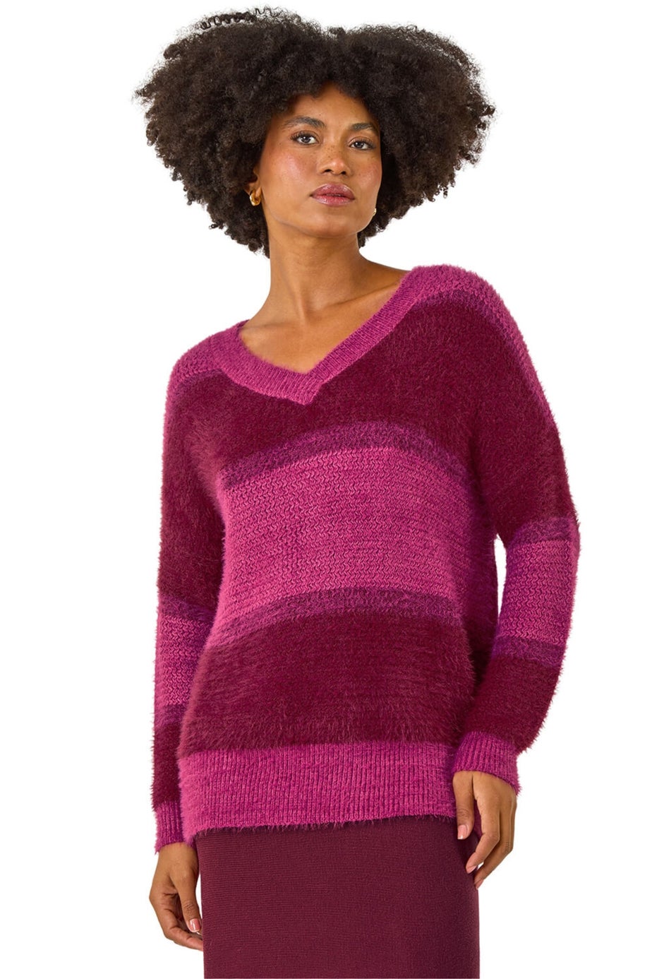 Roman Magenta V-Neck Stripe Knit Jumper