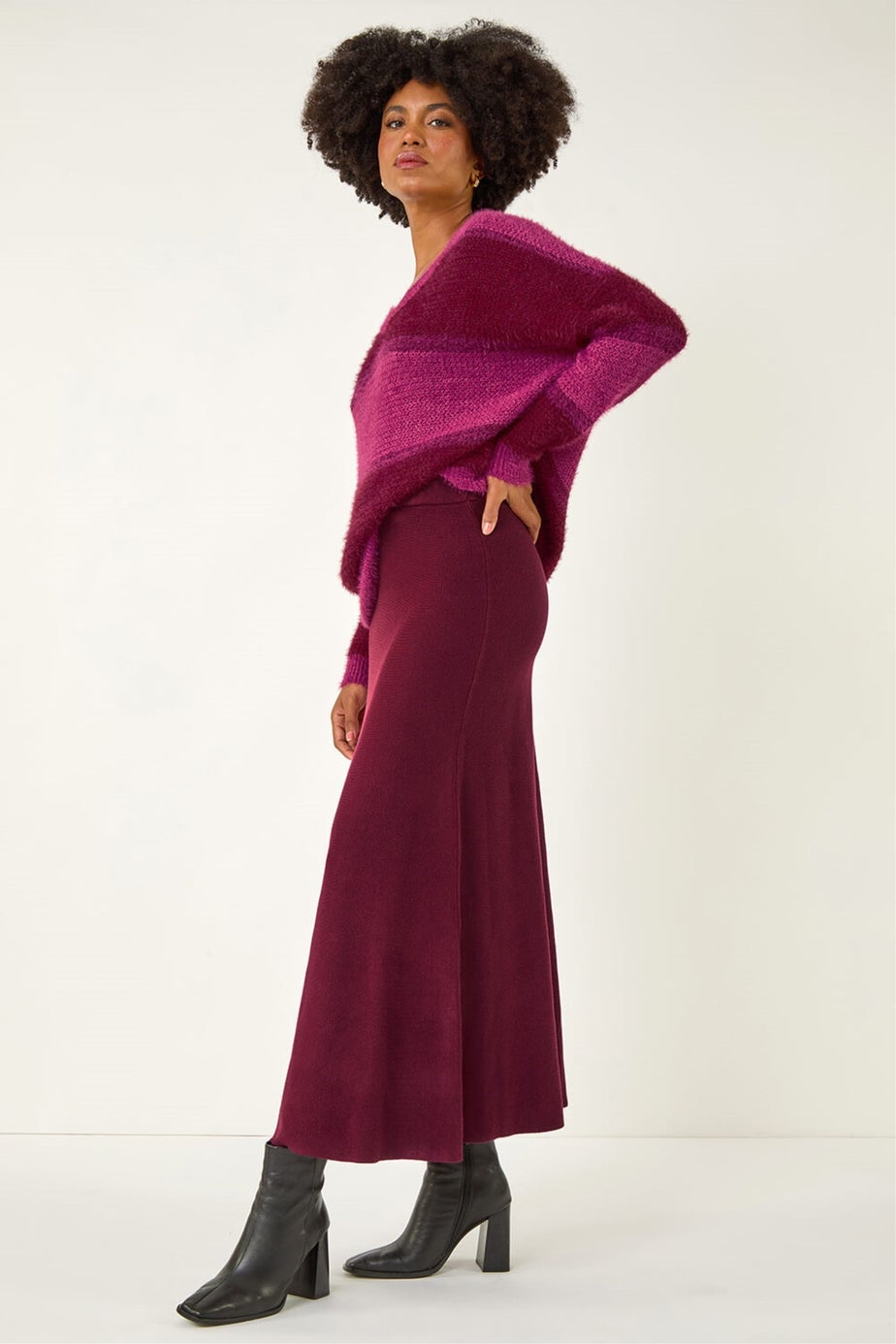 Roman Magenta V-Neck Stripe Knit Jumper