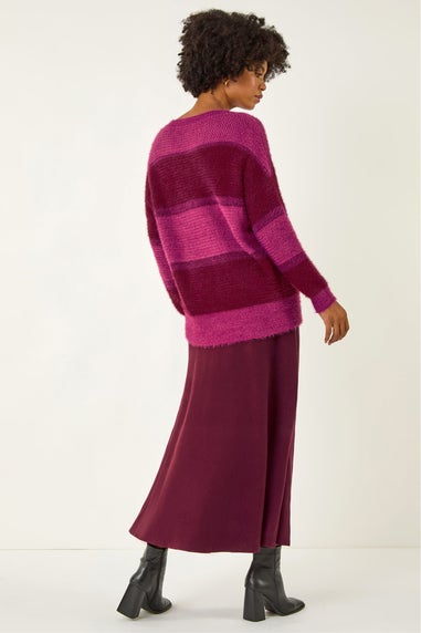 Roman Magenta V-Neck Stripe Knit Jumper