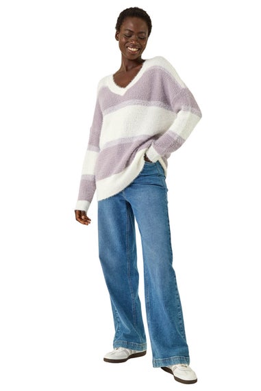 Roman Lilac V-Neck Stripe Knit Jumper