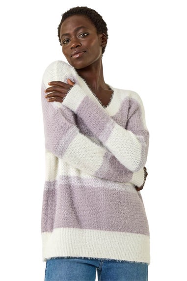 Roman Lilac V-Neck Stripe Knit Jumper