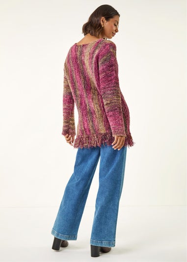 Roman Maroon Fluffy Tassel Hem Knit Jumper