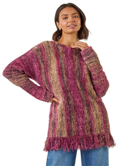 Roman Maroon Fluffy Tassel Hem Knit Jumper