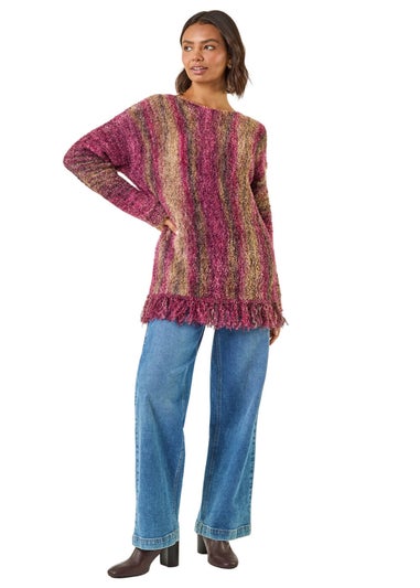 Roman Maroon Fluffy Tassel Hem Knit Jumper