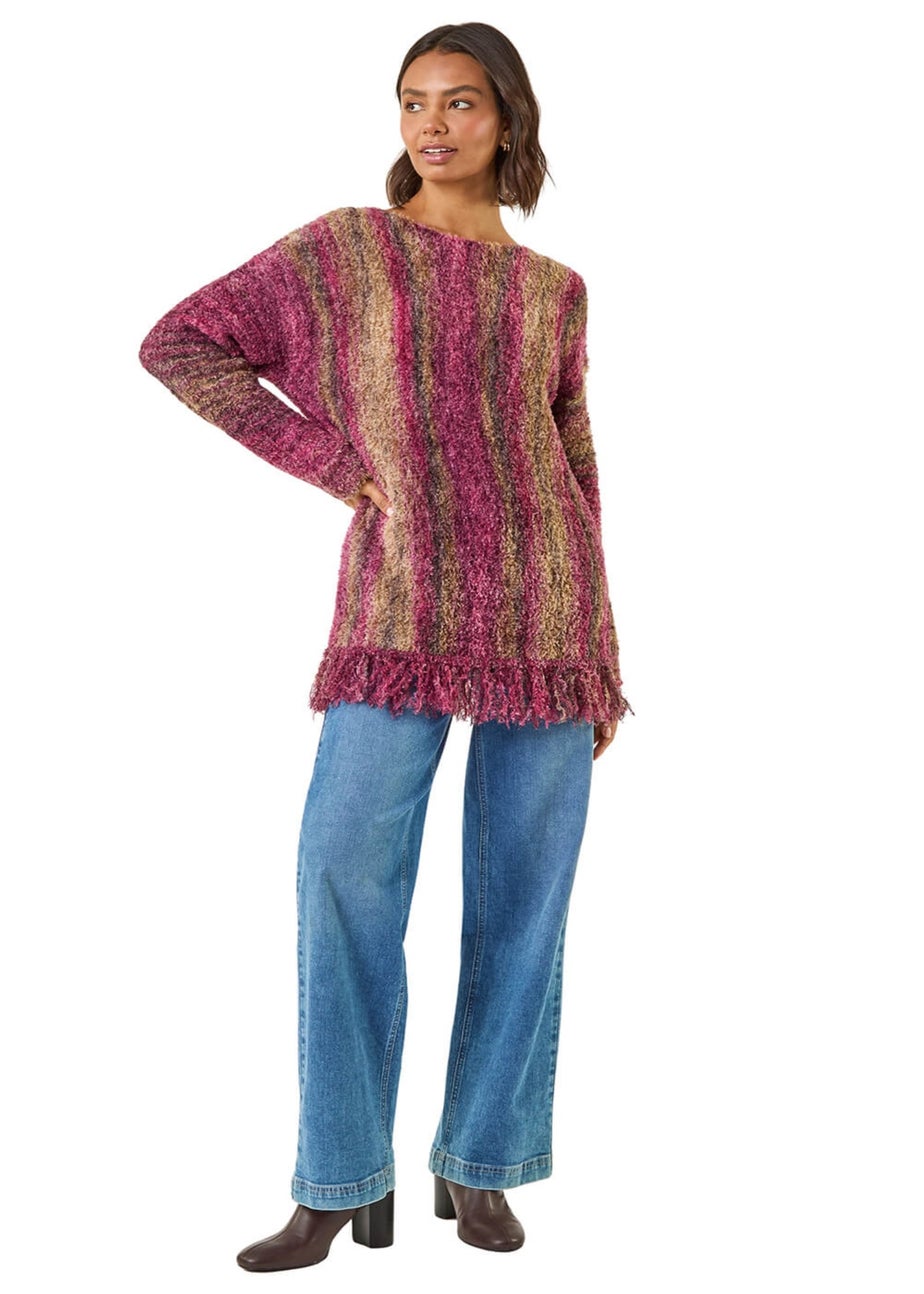 Roman Maroon Fluffy Tassel Hem Knit Jumper