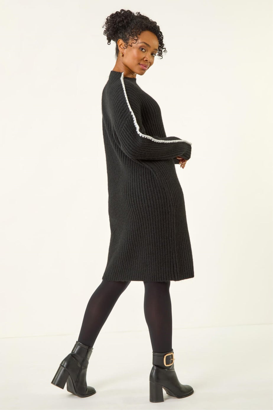 Roman Black Petite Ribbed Knitted Dress