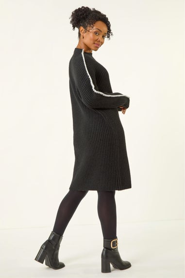 Roman Black Petite Ribbed Knitted Dress