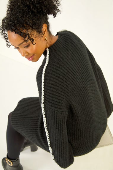 Roman Black Petite Ribbed Knitted Dress