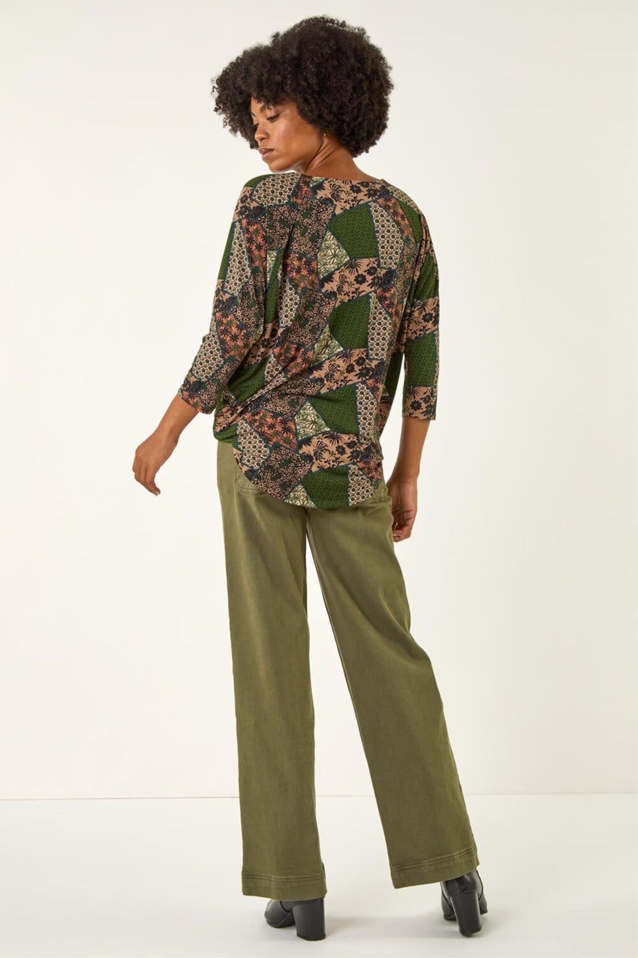 Roman Green Floral Patchwork Stretch Top