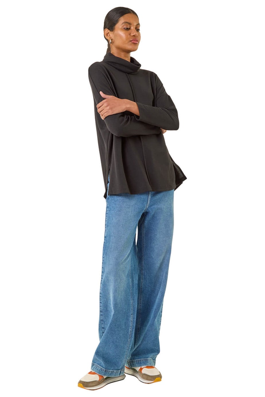 Roman Black Cowl Neck Snit Top