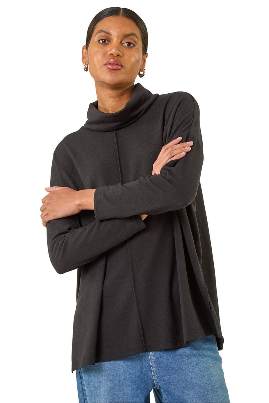 Roman Black Cowl Neck Snit Top