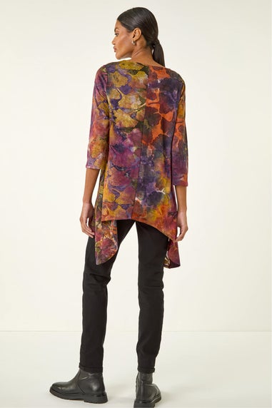 Roman Rust Textured Print Hanky Hem Top