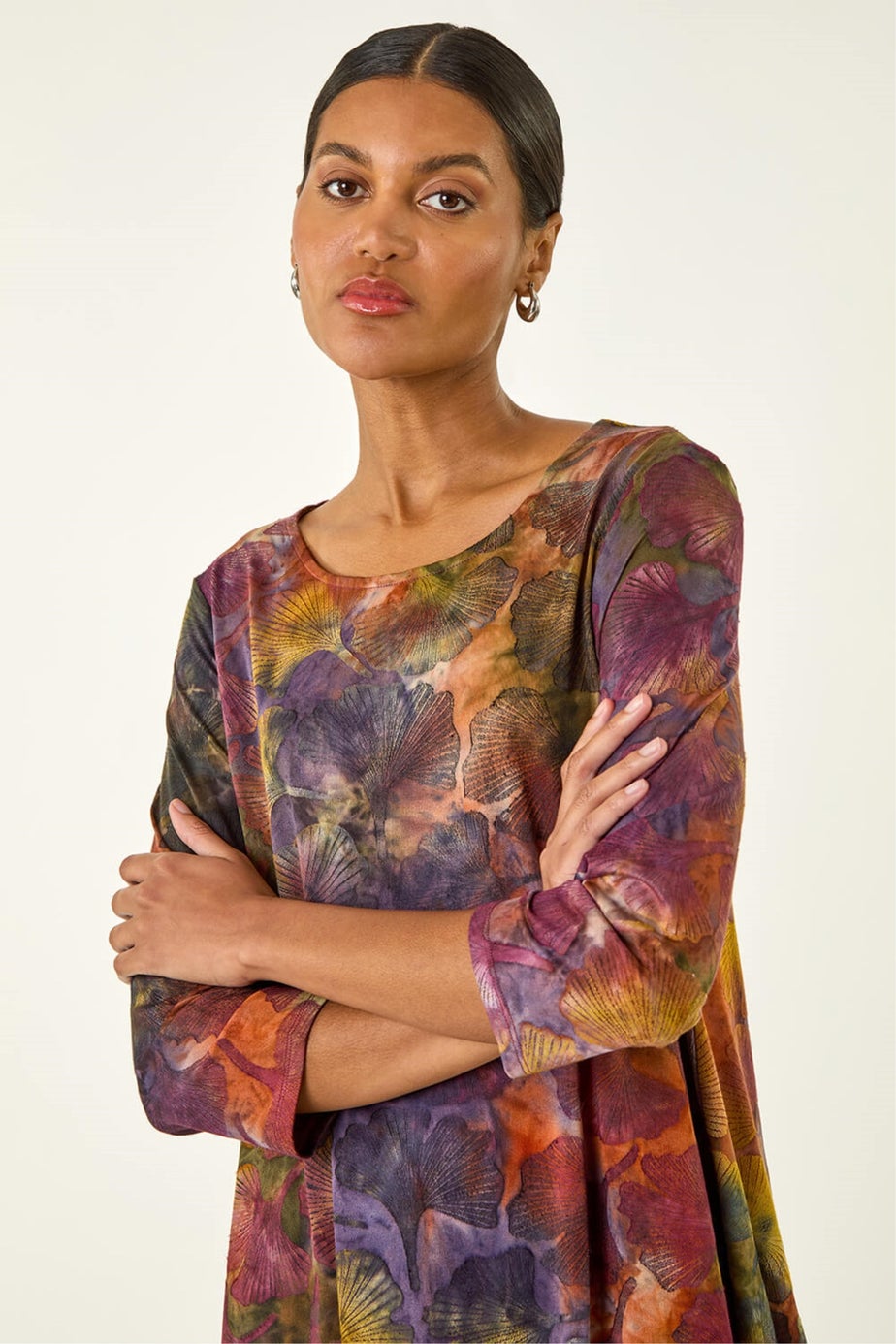 Roman Rust Textured Print Hanky Hem Top