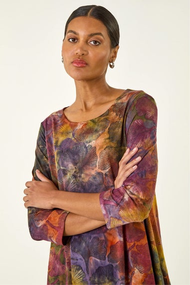 Roman Rust Textured Print Hanky Hem Top