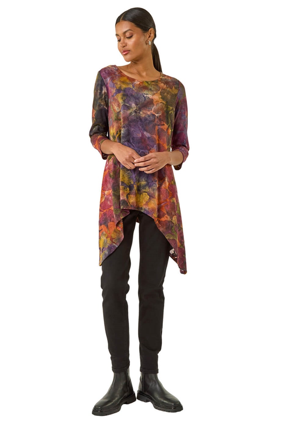 Roman Rust Textured Print Hanky Hem Top