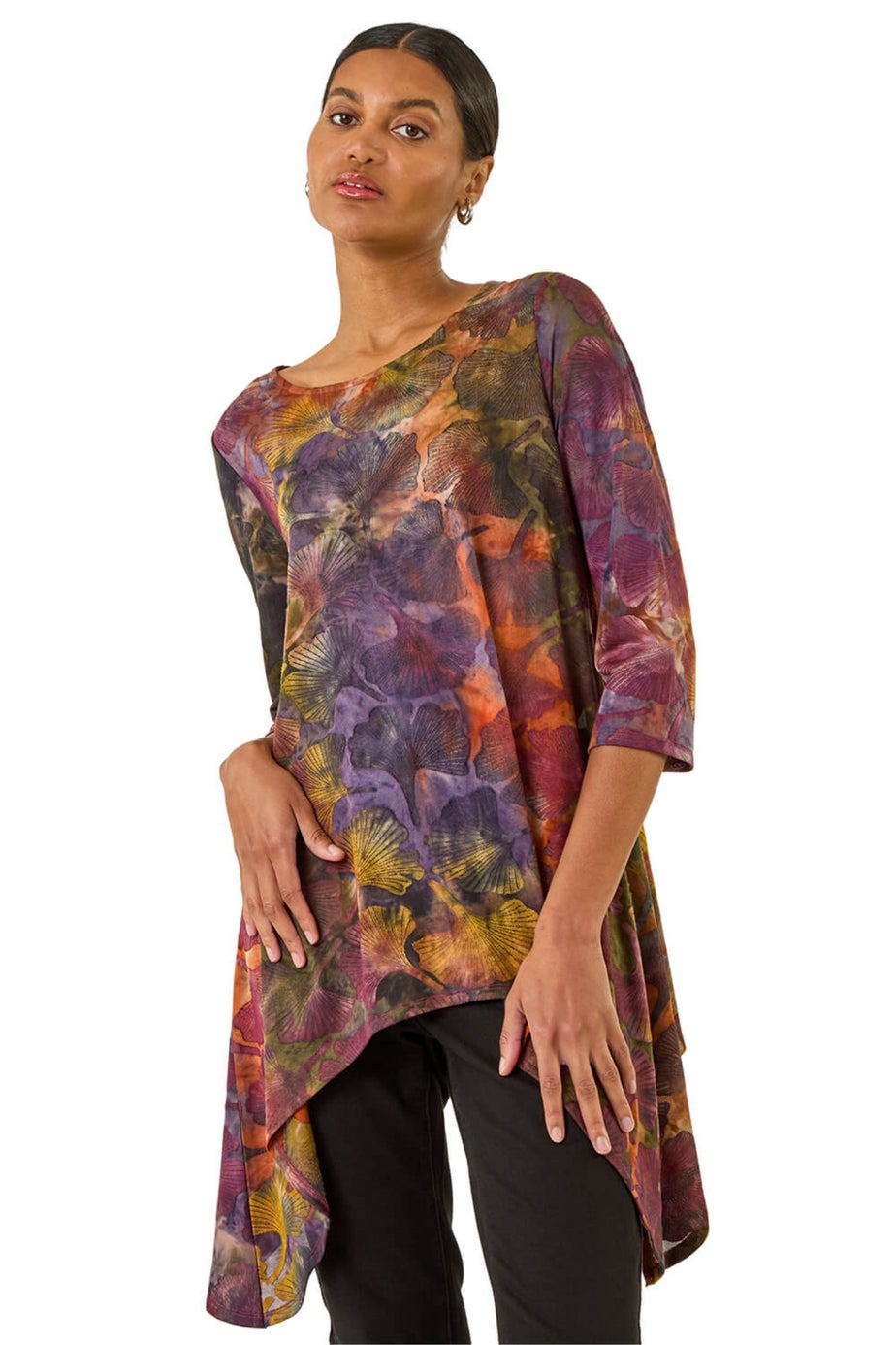 Roman Rust Textured Print Hanky Hem Top