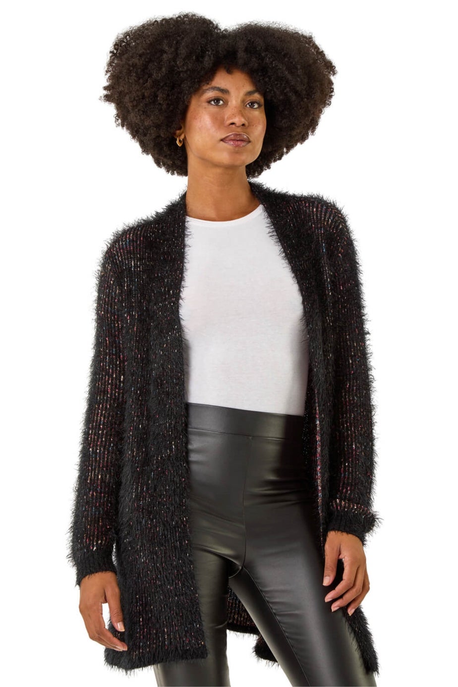 Roman Black Fluffy Eyelash Knit Cardigan