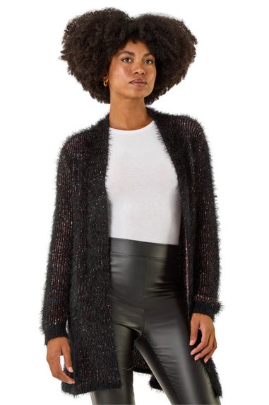 Roman Black Fluffy Eyelash Knit Cardigan