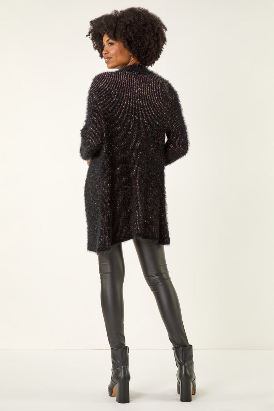 Roman Black Fluffy Eyelash Knit Cardigan