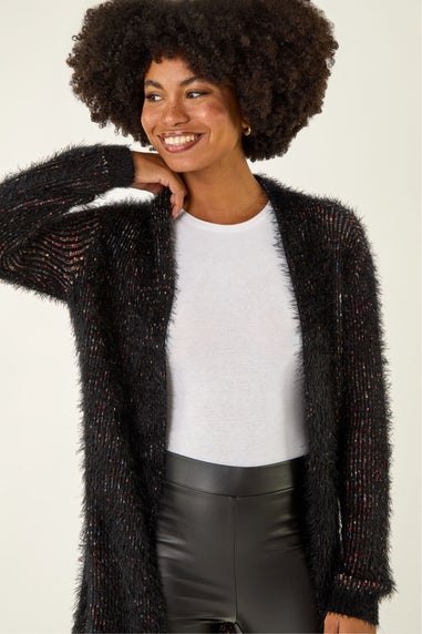 Roman Black Fluffy Eyelash Knit Cardigan
