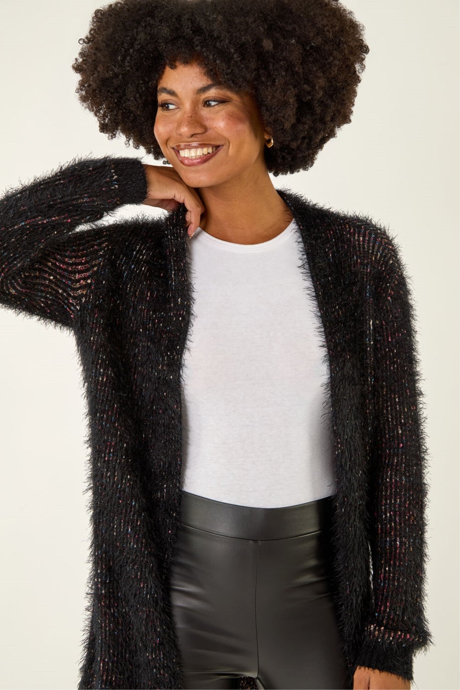 Roman Black Fluffy Eyelash Knit Cardigan