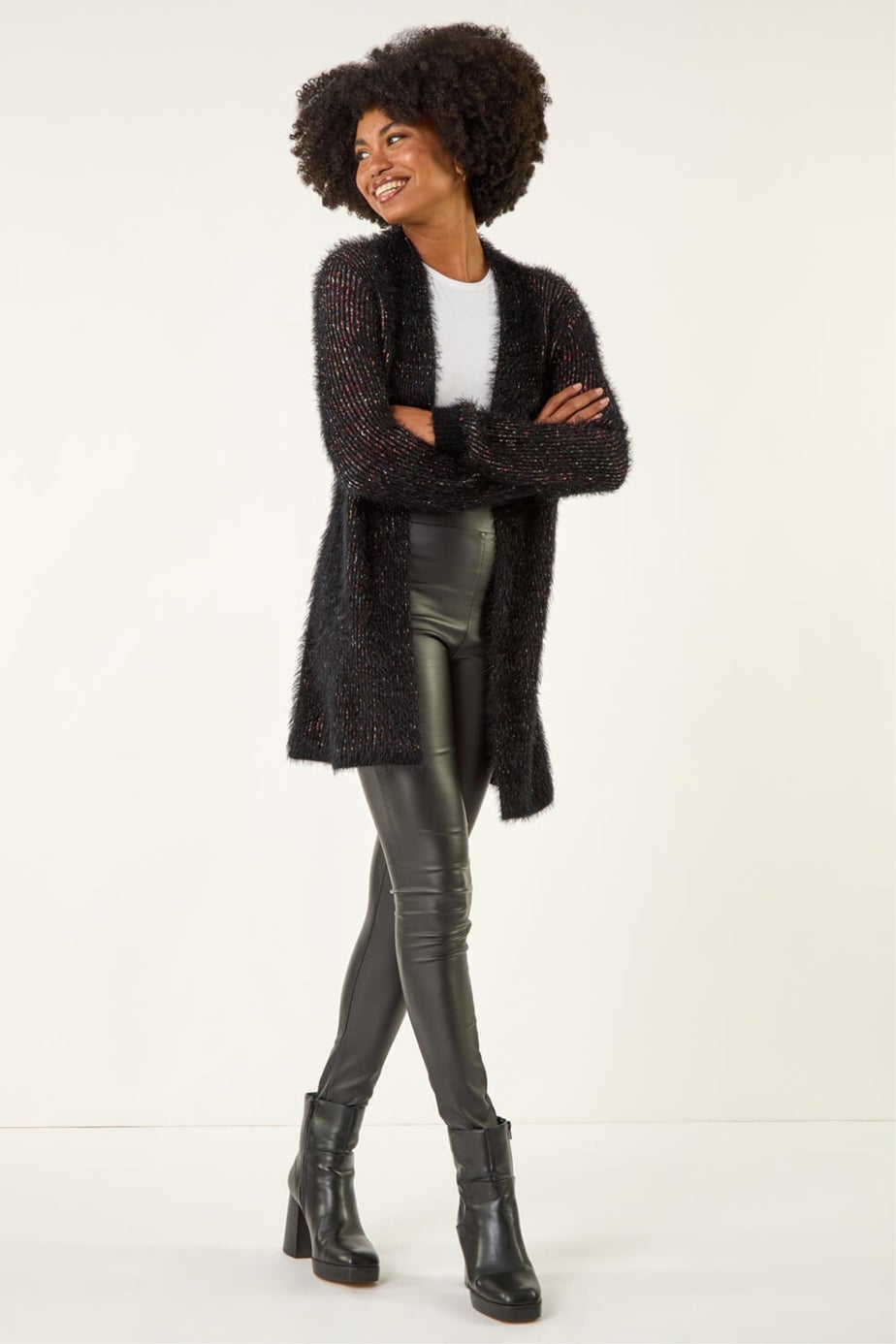 Roman Black Fluffy Eyelash Knit Cardigan