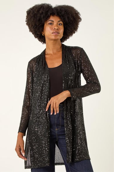 Roman Black Sequin Longline Kimono