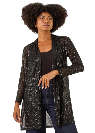 Roman Black Sequin Longline Kimono