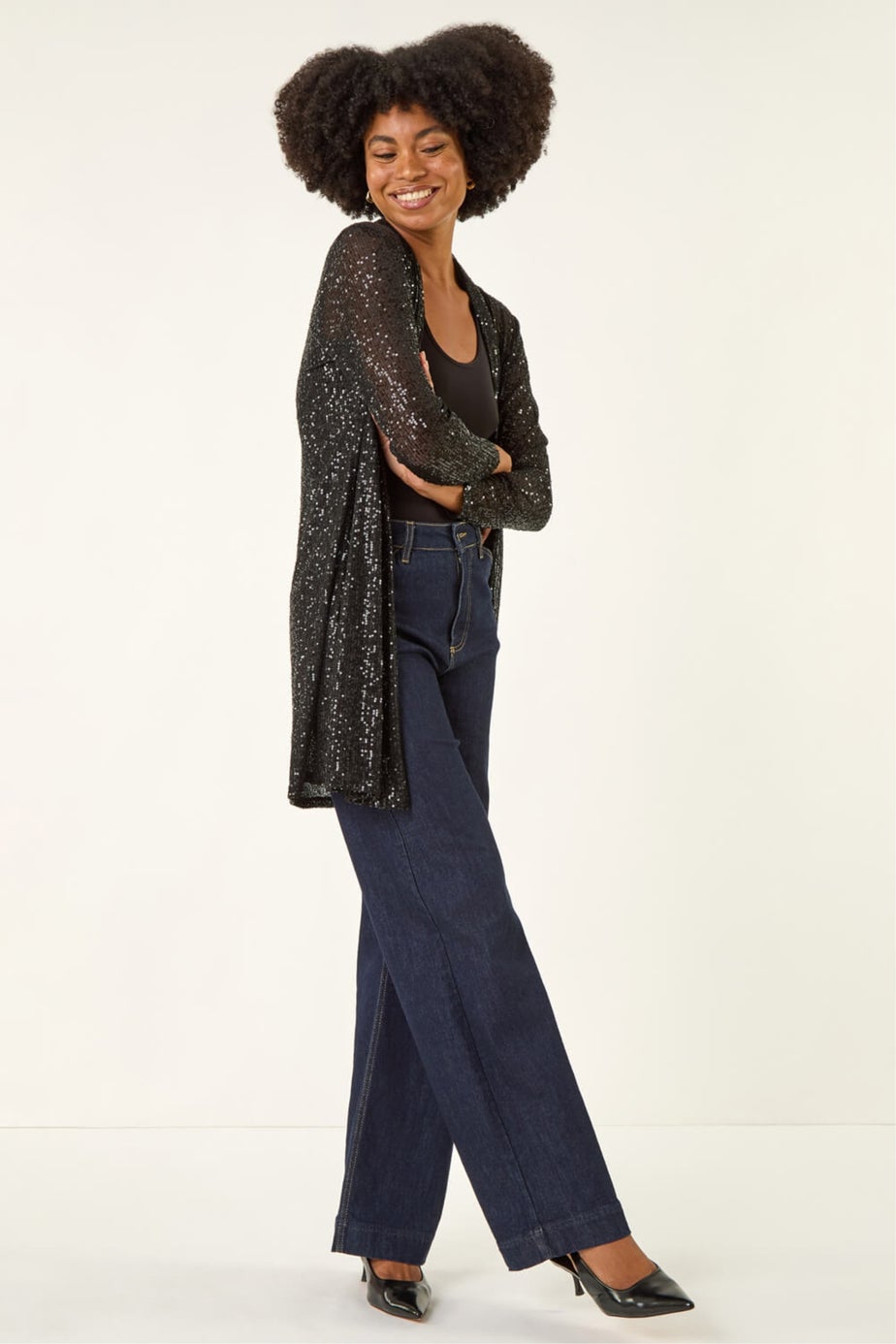 Roman Black Sequin Longline Kimono