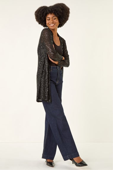 Roman Black Sequin Longline Kimono