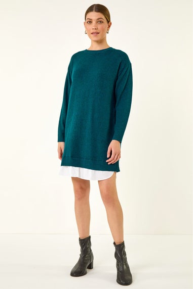 Roman Teal Mock Shirt Knitted Dress