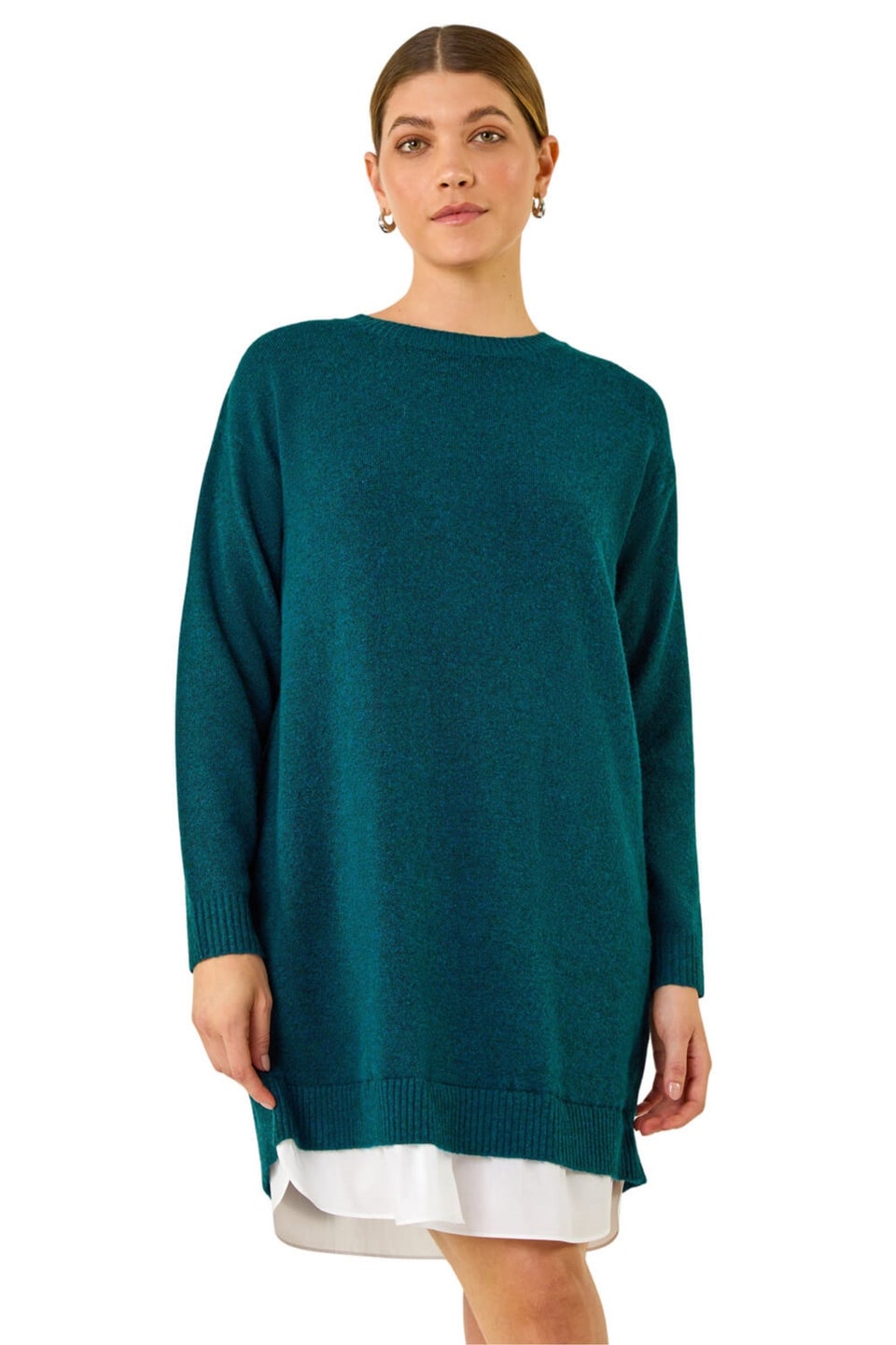 Roman Teal Mock Shirt Knitted Dress