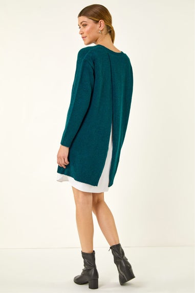 Roman Teal Mock Shirt Knitted Dress