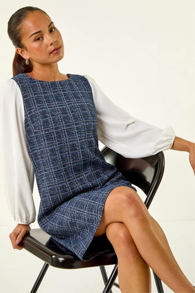 Roman Navy Petite Boucle Contrast Sleeve Dress