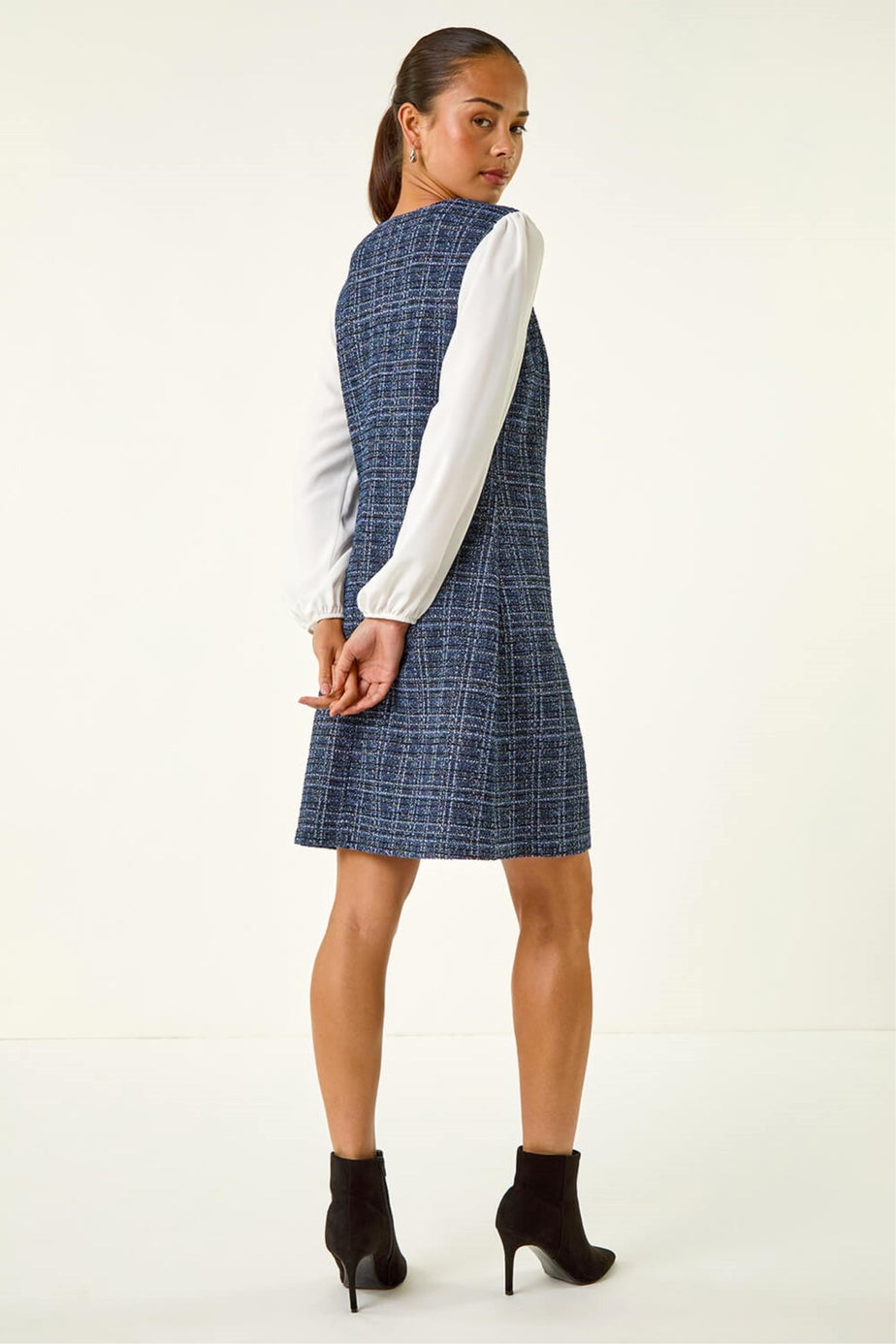 Roman Navy Petite Boucle Contrast Sleeve Dress