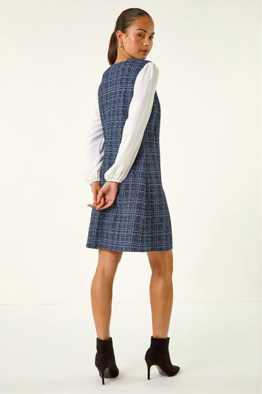 Roman Navy Petite Boucle Contrast Sleeve Dress