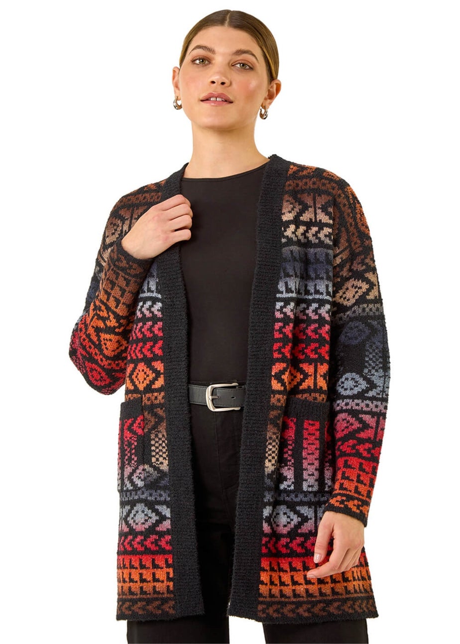Roman Black Jacquard Longline Knit Cardigan