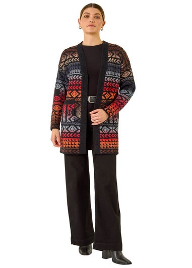 Roman Black Jacquard Longline Knit Cardigan