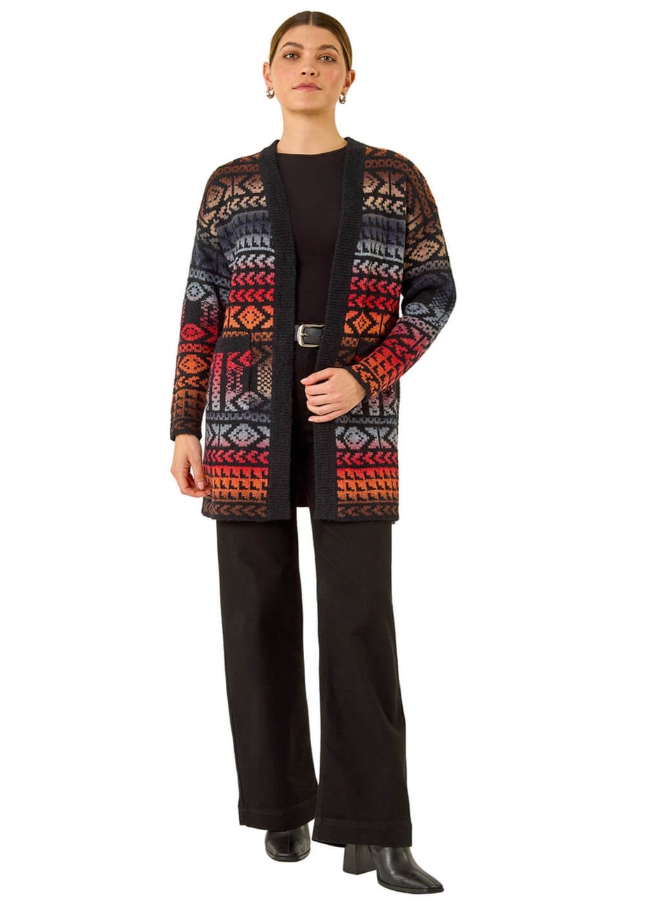 Roman Black Jacquard Longline Knit Cardigan