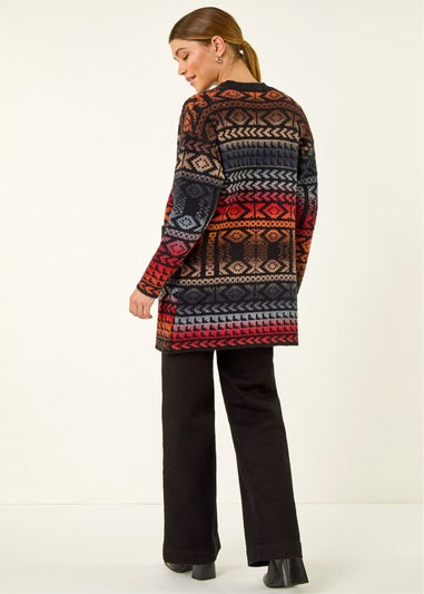 Roman Black Jacquard Longline Knit Cardigan