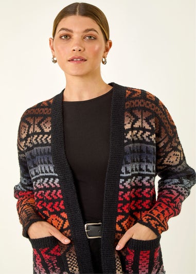 Roman Black Jacquard Longline Knit Cardigan