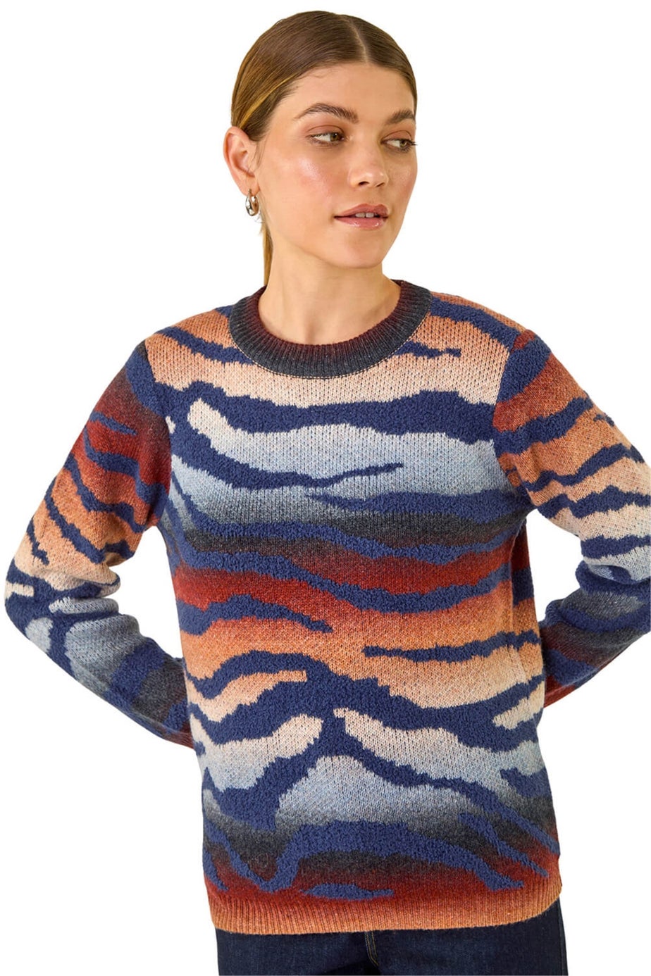 Roman Navy Contrast Animal Print Knit Jumper