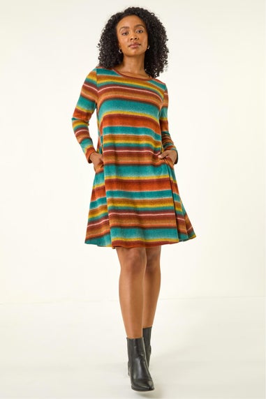 Roman Blue Petite Stripe A-Line Dress