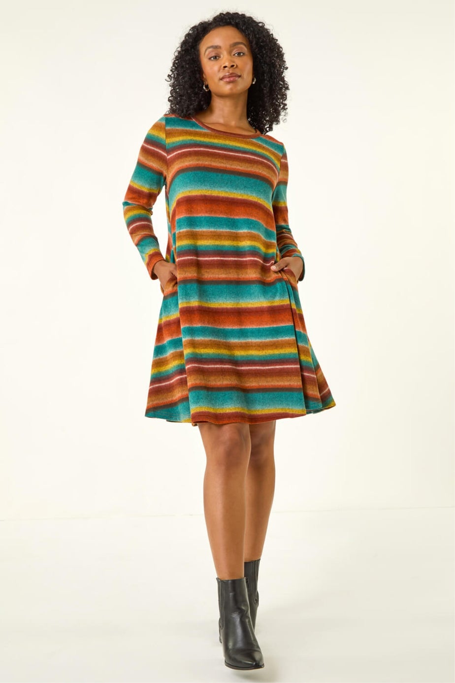 Roman Blue Petite Stripe A-Line Dress