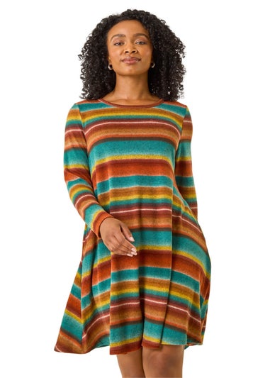 Roman Blue Petite Stripe A-Line Dress