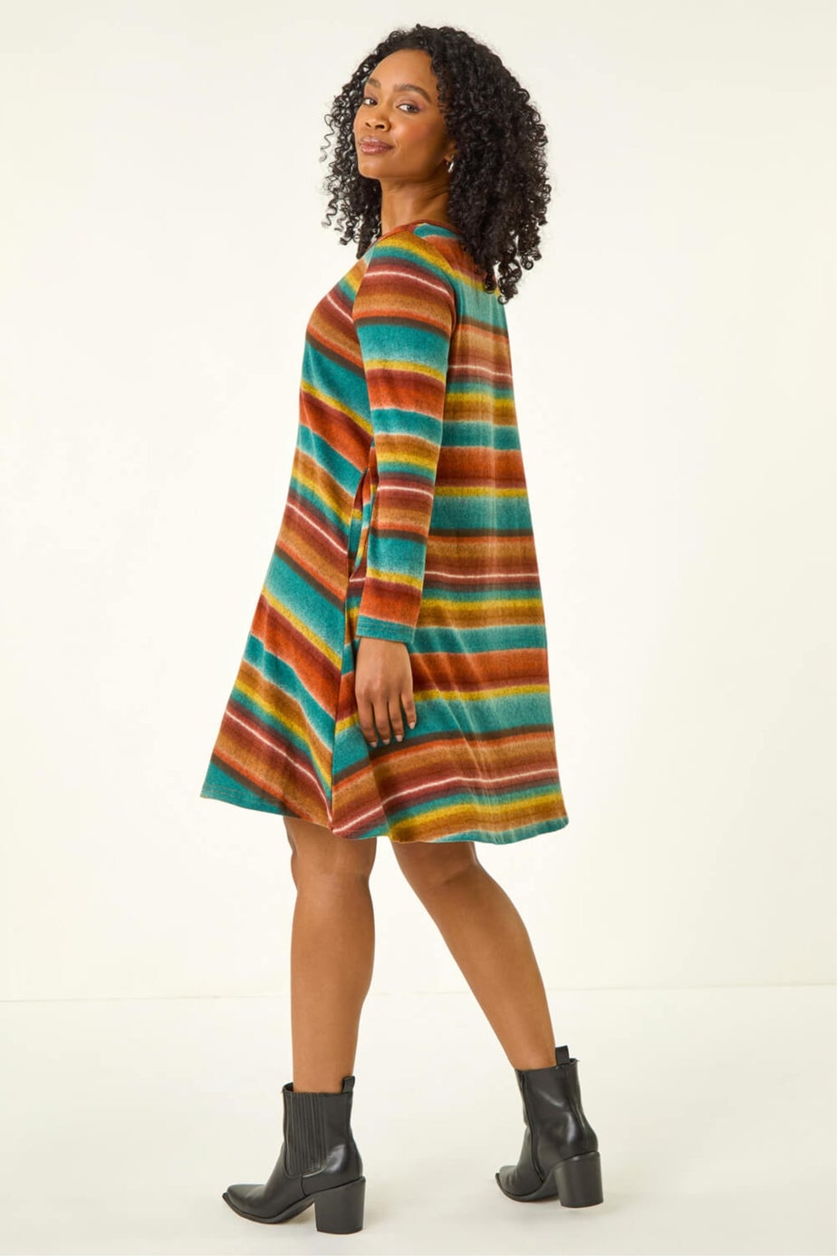 Roman Blue Petite Stripe A-Line Dress