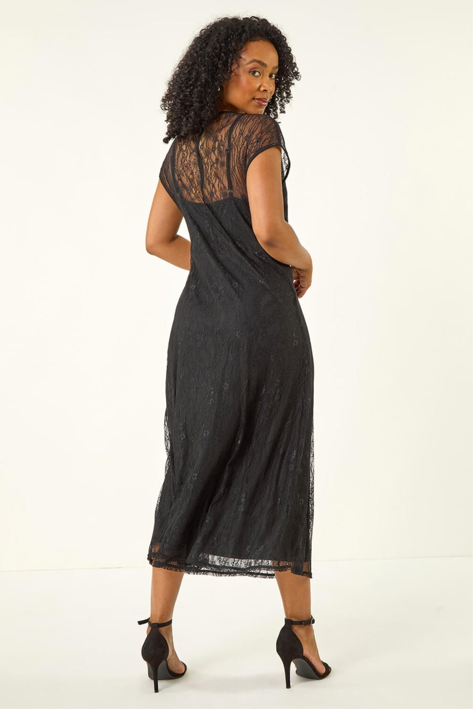 Roman Black Petite Lace Stretch Midi Dress