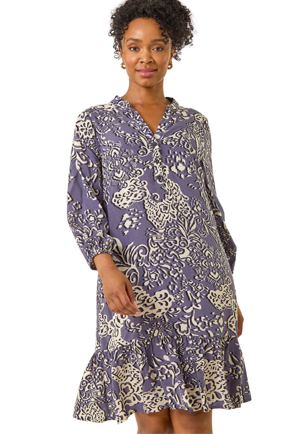 Roman Grey Petite Abstract Print Tiered Dress