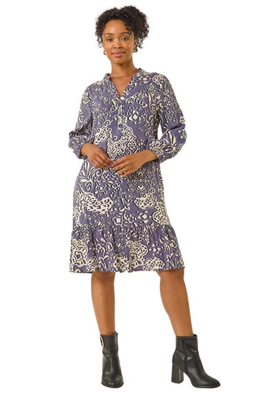 Roman Grey Petite Abstract Print Tiered Dress